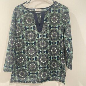 Van Heusen Petite Keyhole Blue Green Pink  3/4 Sleeve Blouse Size Small S/P